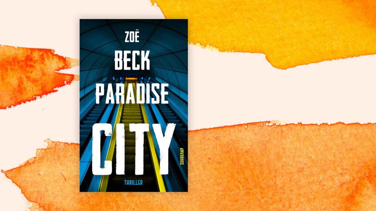 Buchcover von Zoë Becks "Paradise City", vor einem Aquarell-Hintergrund.