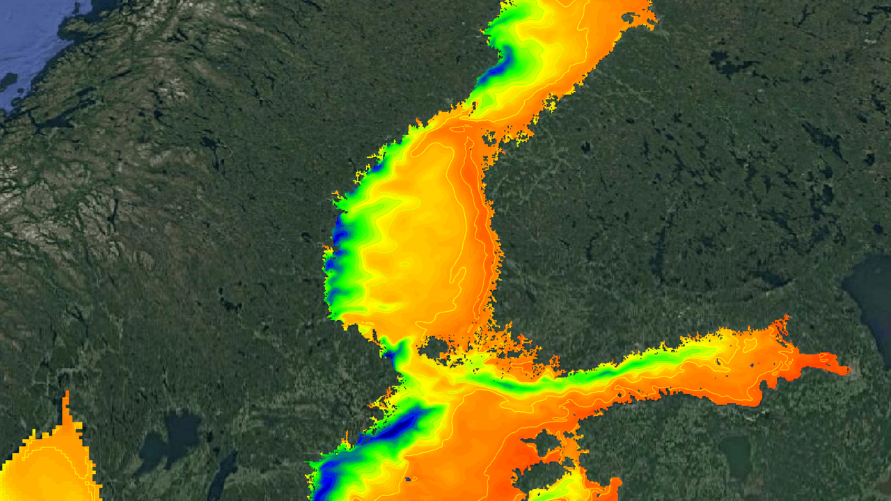 Die Temperatur des Oberflächenwassers in der Ostsee, gemessen von Satelliten Die Temperatur des Oberflächenwassers in der Ostsee, gemessen von Satelliten