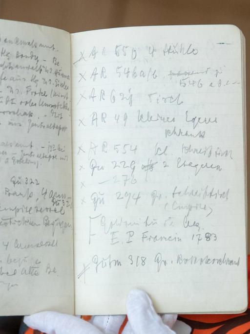 Frederike Uhl, wissenschaftliche Hilfskraft im Posse-Editions-Projekt im Germanischen Nationalmuseum, hält ein original Diensttagebuch von Hans Posse.