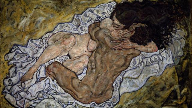 "Die Umarmung" von Egon Schiele (1890-1918) von 1917 aus der "Galerie du Belvedere" in Wien.