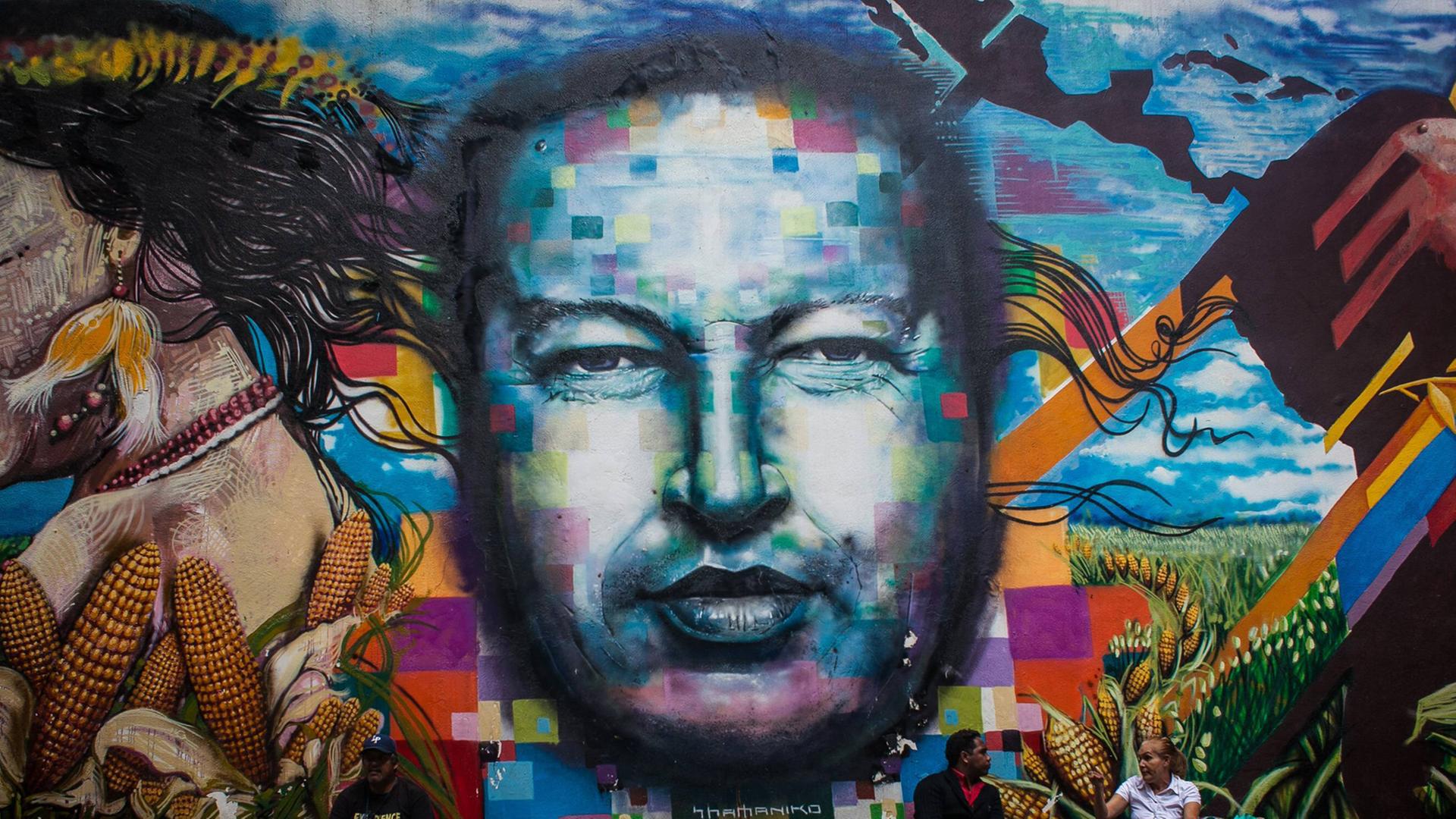 Graffiti des ehemaligen Präsidenten Hugo Chavez in Caracas, Venezuela. Graffiti des ehemaligen Präsidenten Hugo Chavez in Caracas, Venezuela.