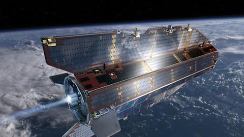 Eine Foto-Illustration des Forschungssatelliten GOCE