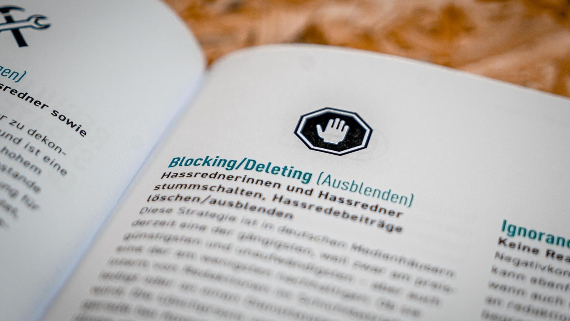 Ein Eintrag in einer Broschüre zum Thema "Hassrednerinnen und Hassredner stummschalten, Hassredebeiträge löschen/ausblenden". Ein Eintrag in einer Broschüre zum Thema "Hassrednerinnen und Hassredner stummschalten, Hassredebeiträge löschen/ausblenden".