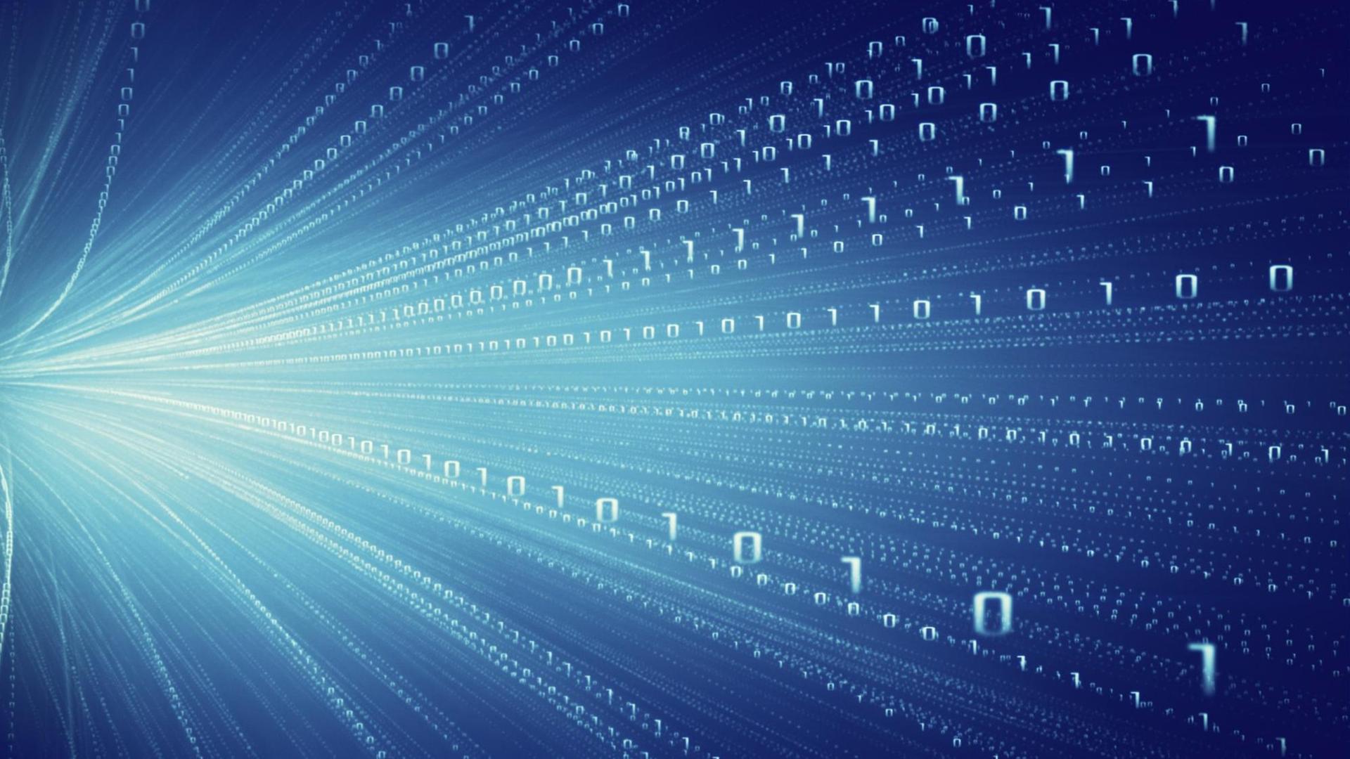 Nullen und Einsen auf blauen Hintergrund stellen Datentransfer da Nullen und Einsen auf blauen Hintergrund stellen Datentransfer da