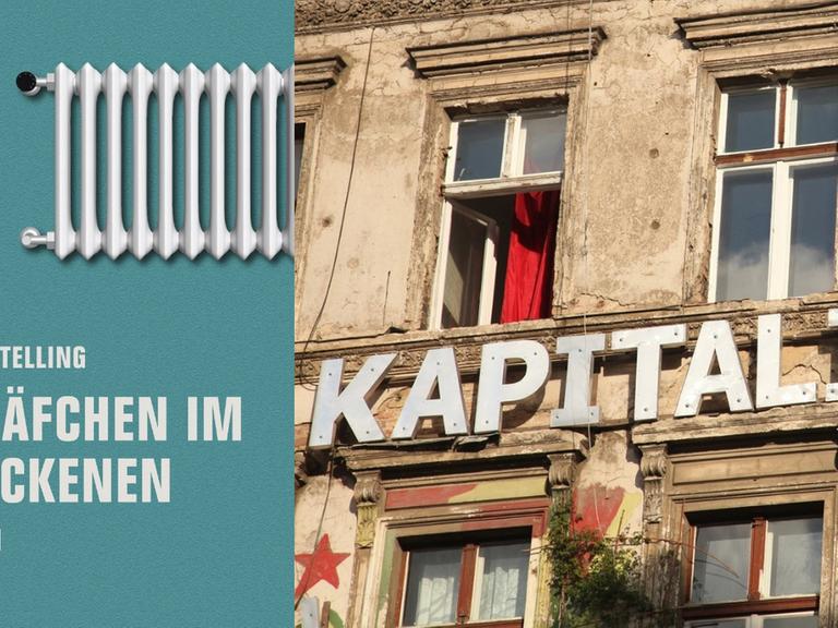 Anke Stellings Roman "Schäfchen im Trockenen" vor einem besetzten Haus Berlin-Prenzlauerberg