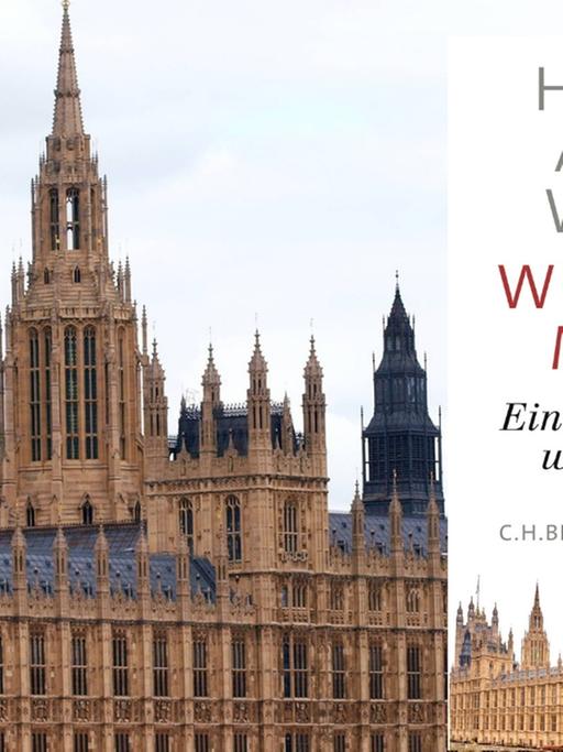 Das Buchcover "Werte und Mächte". Im Hintergrund das Parlament in London.