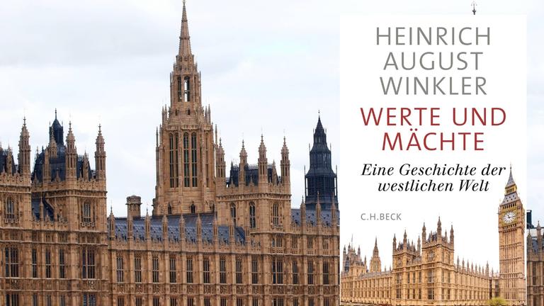 Das Buchcover "Werte und Mächte". Im Hintergrund das Parlament in London. Das Buchcover "Werte und Mächte". Im Hintergrund das Parlament in London.