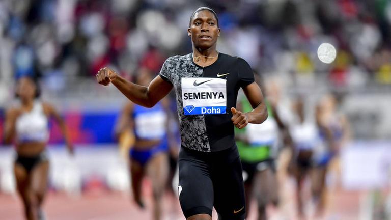 (190504) -- DOHA, May 4, 2019 -- Caster Semenya of South Africa competes during the women s 800m final at 2019 IAAF Diamond League at Khalifa International Stadium in Doha, Qatar, May 3, 2019. Caster Semenya won the gold medal with 1 minute and 54.98 seconds. ) (SP)QATAR-DOHA-ATHLETICS-IAAF DIAMOND LEAGUE Nikku PUBLICATIONxNOTxINxCHN