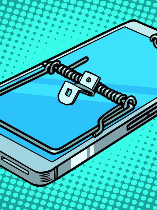 Ilustration eines Smartphones auf dem eine Mausefalle liegt.