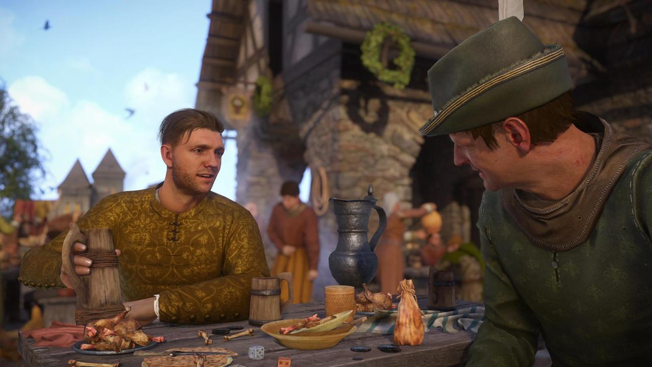 Auch Aktivitäten wie Essen und Trinken gehören zum Spiel dazu. Screenshot aus dem Computerspiel "Kingdom Come Deliverance".