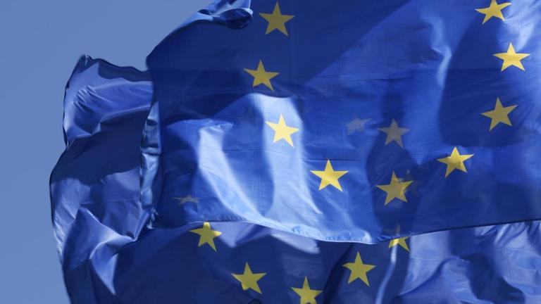 Zwei nebeneinander wehende Europafahnen. Zwei nebeneinander wehende Europafahnen.