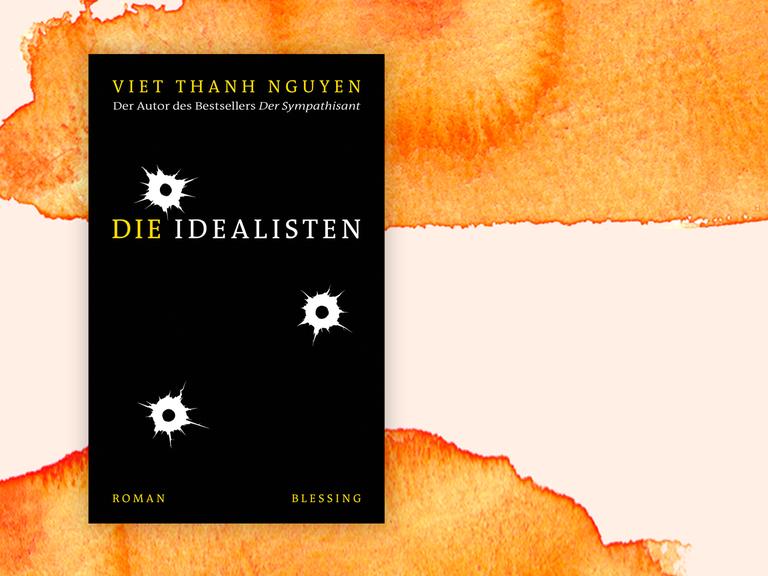 Buchcover des Krimis "Die Idealisten" auf grafischem Hintergrund.