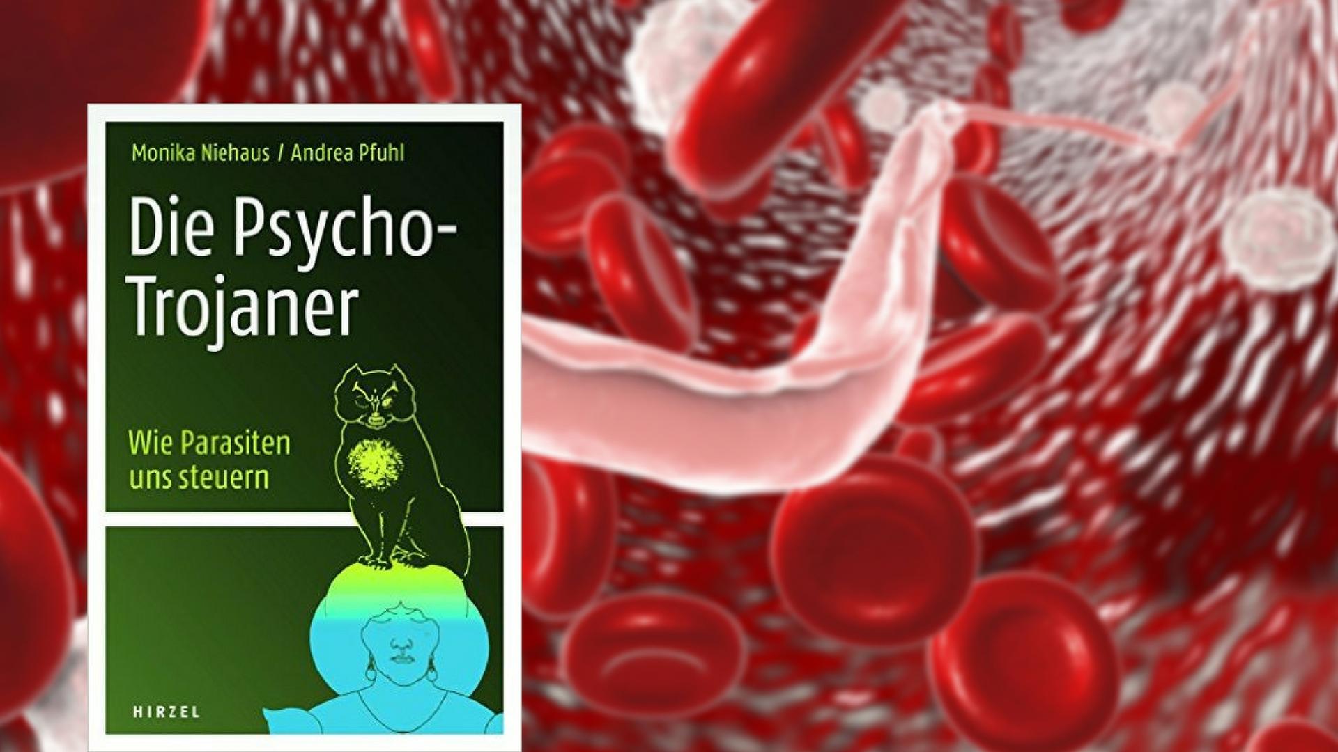Das Buchcover zu Monika Niehaus/ Andrea Pfuhl: "Die Psycho-Trojaner", im Hintergrund eine Illustration des Erregers der Schlafkrankheit Das Buchcover zu Monika Niehaus/ Andrea Pfuhl: "Die Psycho-Trojaner", im Hintergrund eine Illustration des Erregers der Schlafkrankheit