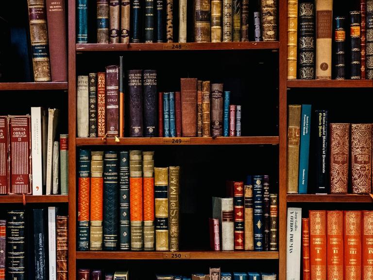 Ein Bücherregal mit alten Büchern.