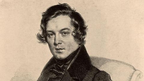 Der Komponist Robert Schumann (1810-1856) auf einer Lithographie von Josef Kriehuber