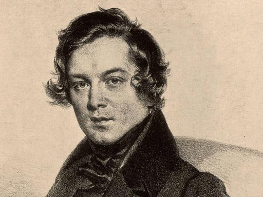 Der Komponist Robert Schumann (1810-1856) auf einer Lithographie von Josef Kriehuber