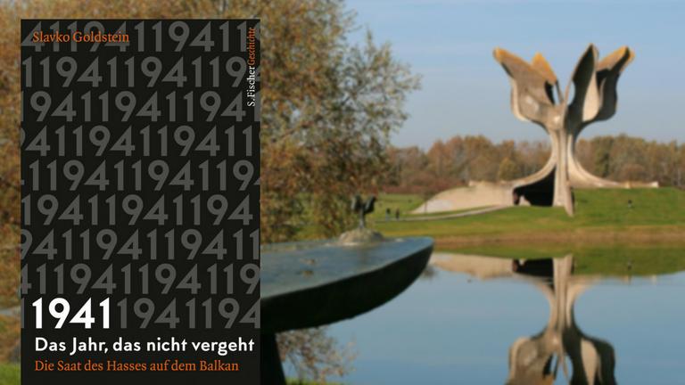 Hintergrundbild: Das Denkmal für die Opfer des Konzentrationslagers Jasenovac in der Nähe der Ortschaft Jasenovac (Kroatien), aufgenommen am 23.10.2013. Vordergrund: Buchcover Hintergrundbild: Das Denkmal für die Opfer des Konzentrationslagers Jasenovac in der Nähe der Ortschaft Jasenovac (Kroatien), aufgenommen am 23.10.2013. Vordergrund: Buchcover