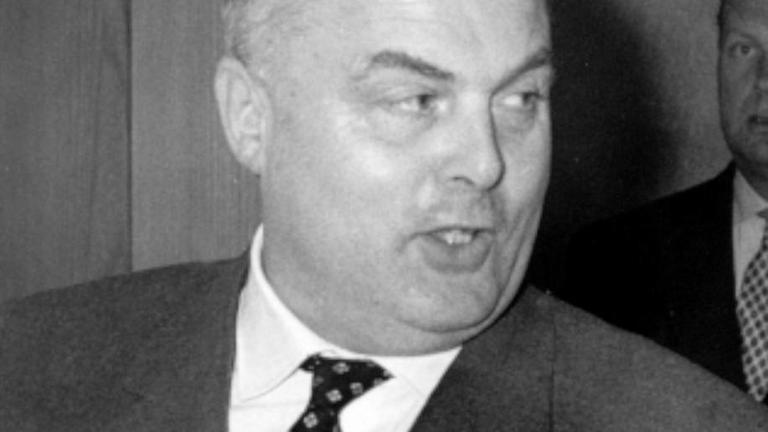 Theodor Oberländer am 26.04.1960 zu Beginn der CDU-Vorstandssitzung in Karlsruhe.