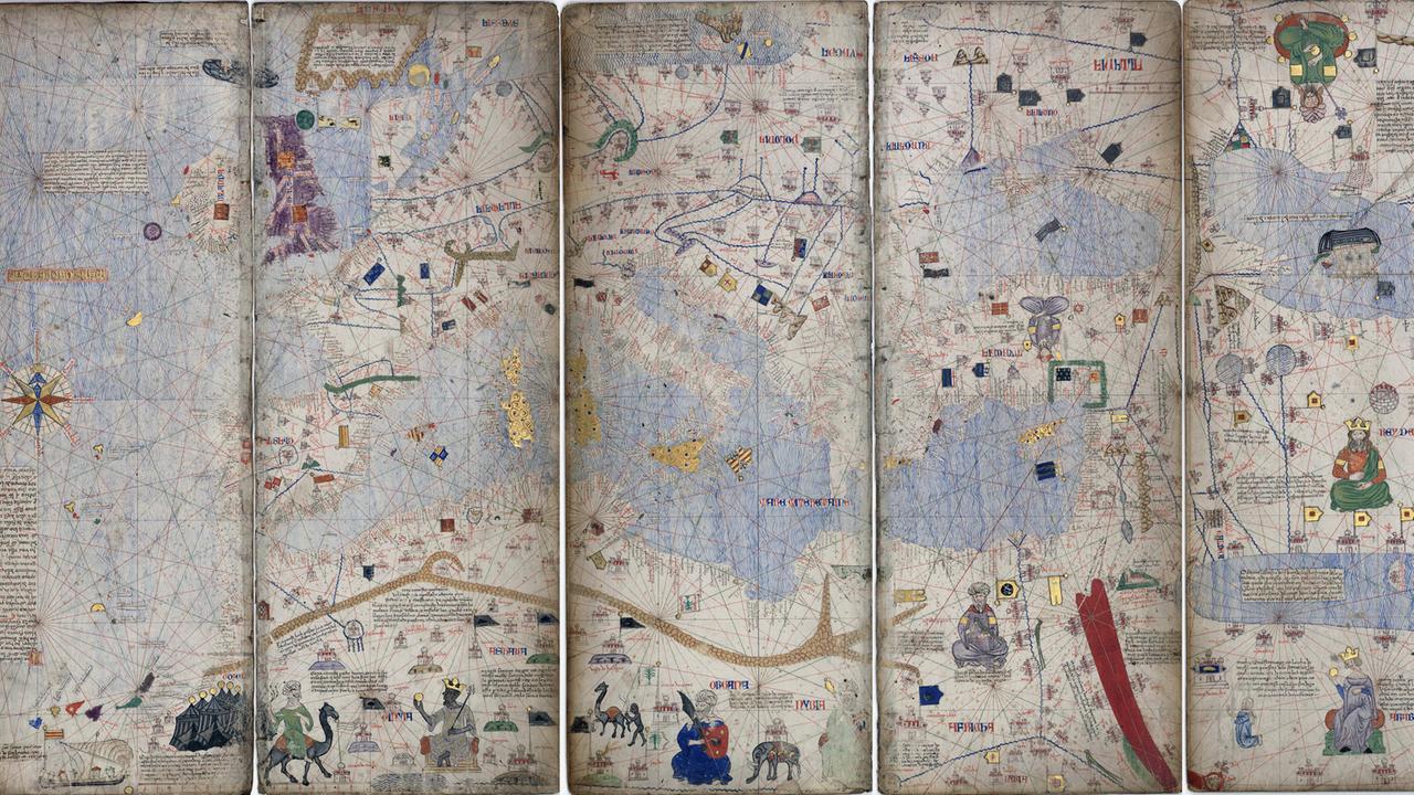 Ausschnitt aus dem "Katalanischen Atlas" von 1375 mit dem Blick auf die Mittelmeerregion Ausschnitt aus dem "Katalanischen Atlas" von 1375 mit dem Blick auf die Mittelmeerregion