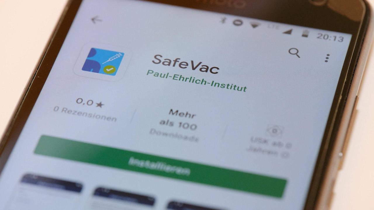 Die Installations-Seite der SafeVac-App im Appstore ist auf einem Smartphone-Bildschirm zu sehen