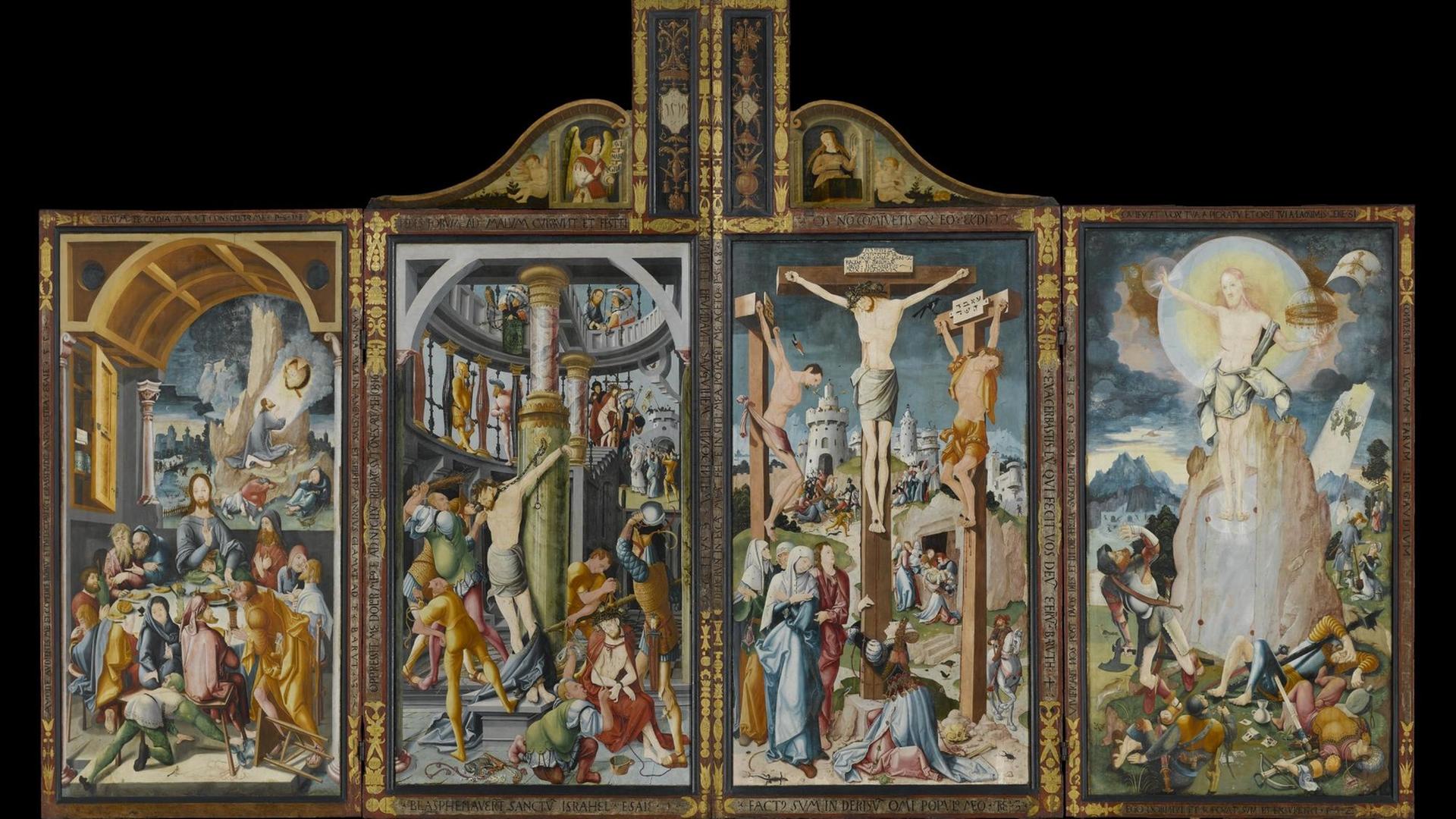 Jerg Ratgeb, Herrenberger Altar, 1519 Mischtechnik; Tannenholz; Höhe: 400 cm; Breite: 680 cm; Höhe: 400 cm; Breite: 342 cm, Staatsgalerie Stuttgart Jerg Ratgeb, Herrenberger Altar, 1519 Mischtechnik; Tannenholz; Höhe: 400 cm; Breite: 680 cm; Höhe: 400 cm; Breite: 342 cm, Staatsgalerie Stuttgart