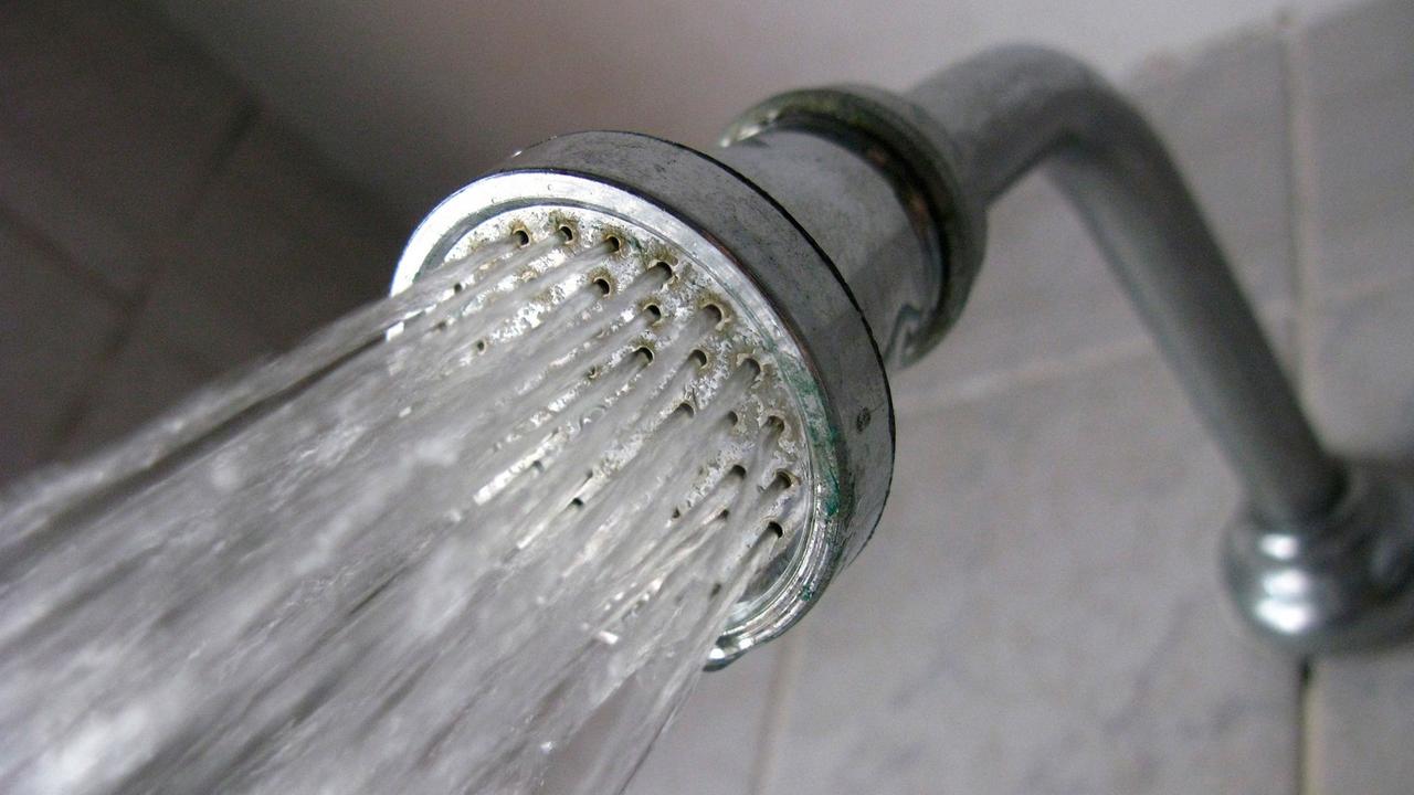 Wasser läuft aus einem Duschkopf Wasser läuft aus einem Duschkopf