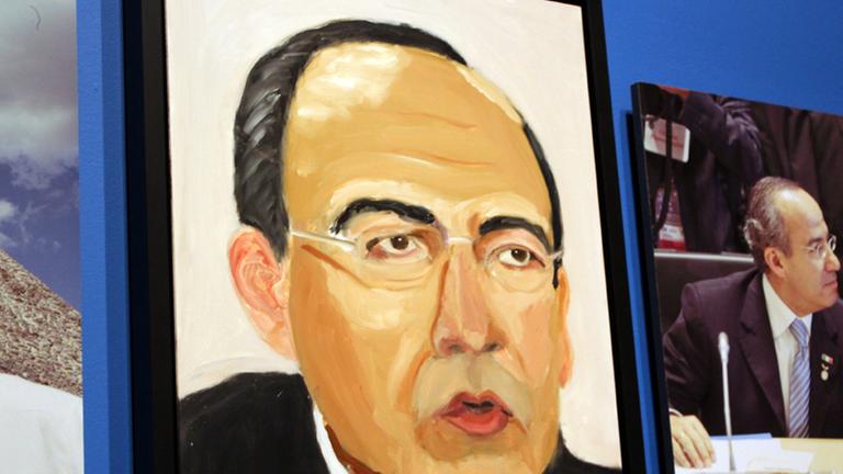 Porträt des ehemaligen mexikanischen Präsidenten Felipe Calderón, gemalt von Ex-US-Präsident George W. Bush. Zu sehen in der Ausstellung "The art of leadership" in Dallas. Porträt des ehemaligen mexikanischen Präsidenten Felipe Calderón, gemalt von Ex-US-Präsident George W. Bush. Zu sehen in der Ausstellung "The art of leadership" in Dallas.