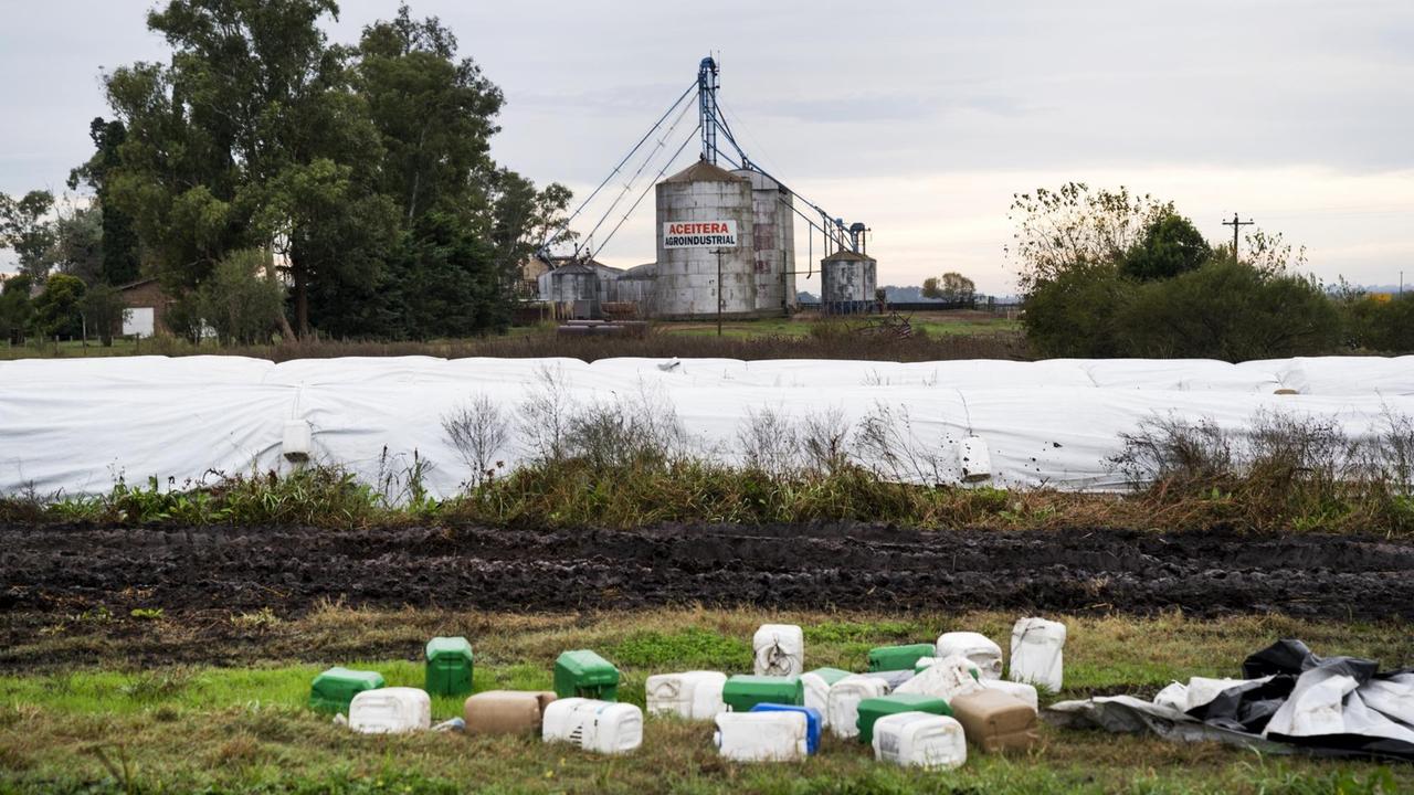 Gebrauchte Kanister liegen am 30.05.2017 neben dem Gelände einer Ölfabrik in der Provinz Entre Rios (Argentinien). Argentinien ist mit 53 Millionen Tonnen (2016/17) drittgrößter Sojaproduzent - und einer der größten Abnehmer des umstrittenen Pflanzenschutzmittels Glyphosat. Gebrauchte Kanister liegen am 30.05.2017 neben dem Gelände einer Ölfabrik in der Provinz Entre Rios (Argentinien). Argentinien ist mit 53 Millionen Tonnen (2016/17) drittgrößter Sojaproduzent - und einer der größten Abnehmer des umstrittenen Pflanzenschutzmittels Glyphosat.