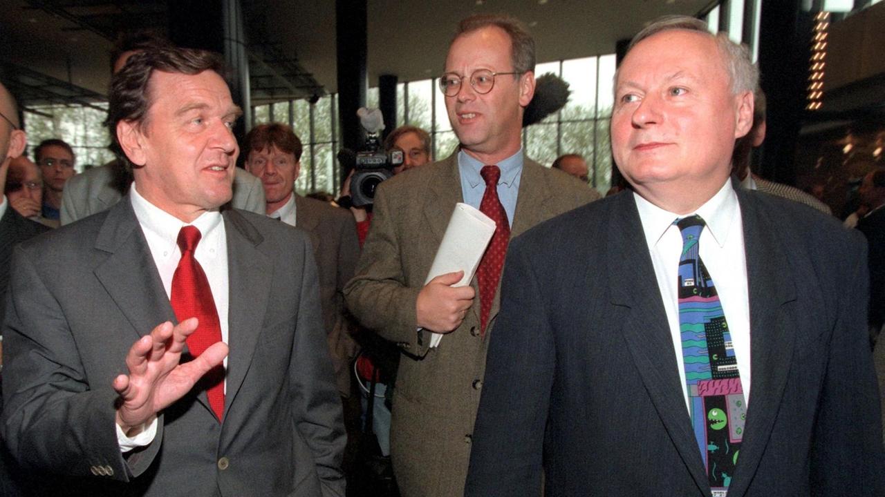 Gerhard Schröder, Rudolf Scharping und Oskar Lafontaine am 21.5.1997