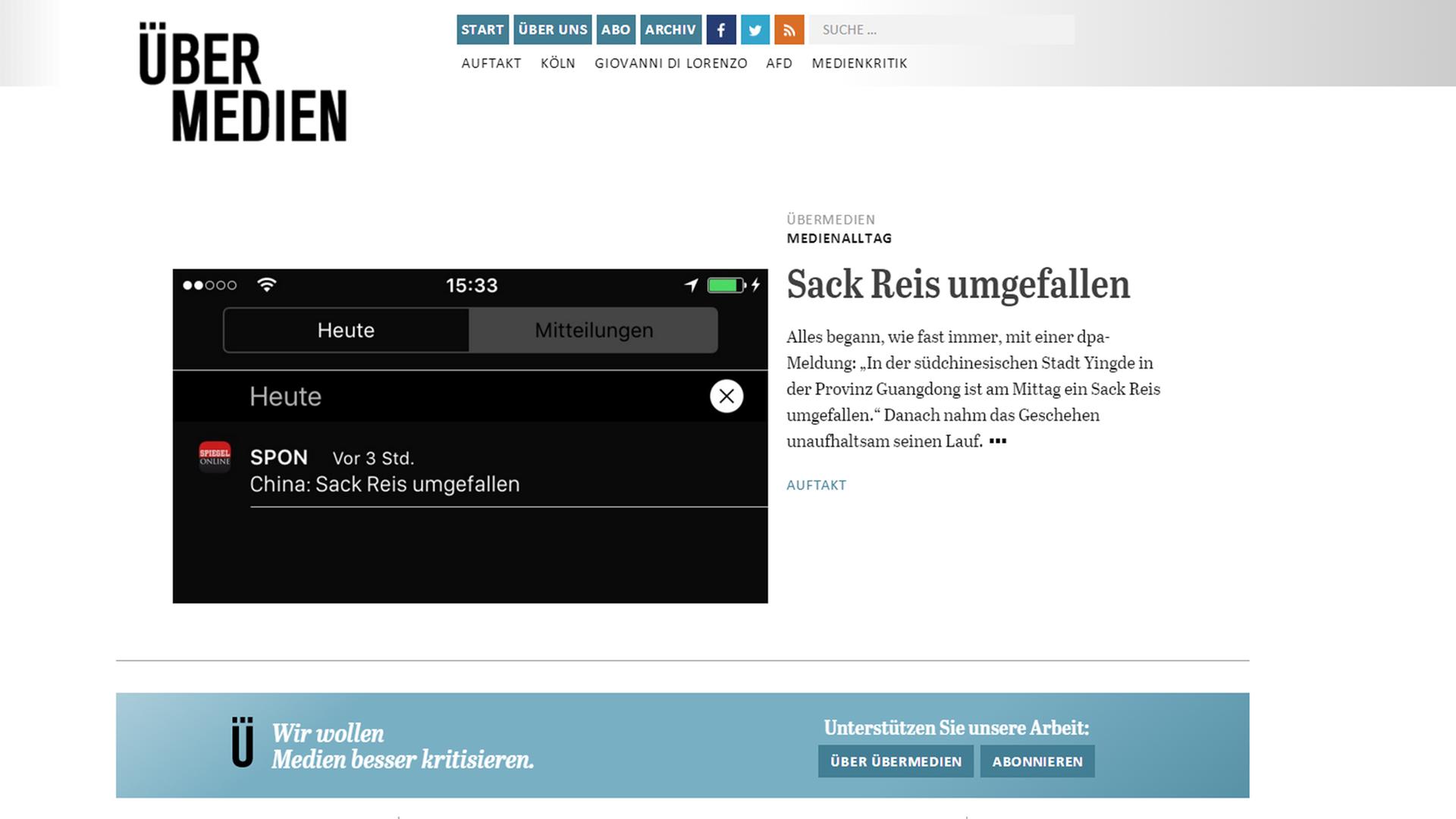 Screenshot des neuen Online-Portals uebermedien.de Screenshot des neuen Online-Portals uebermedien.de