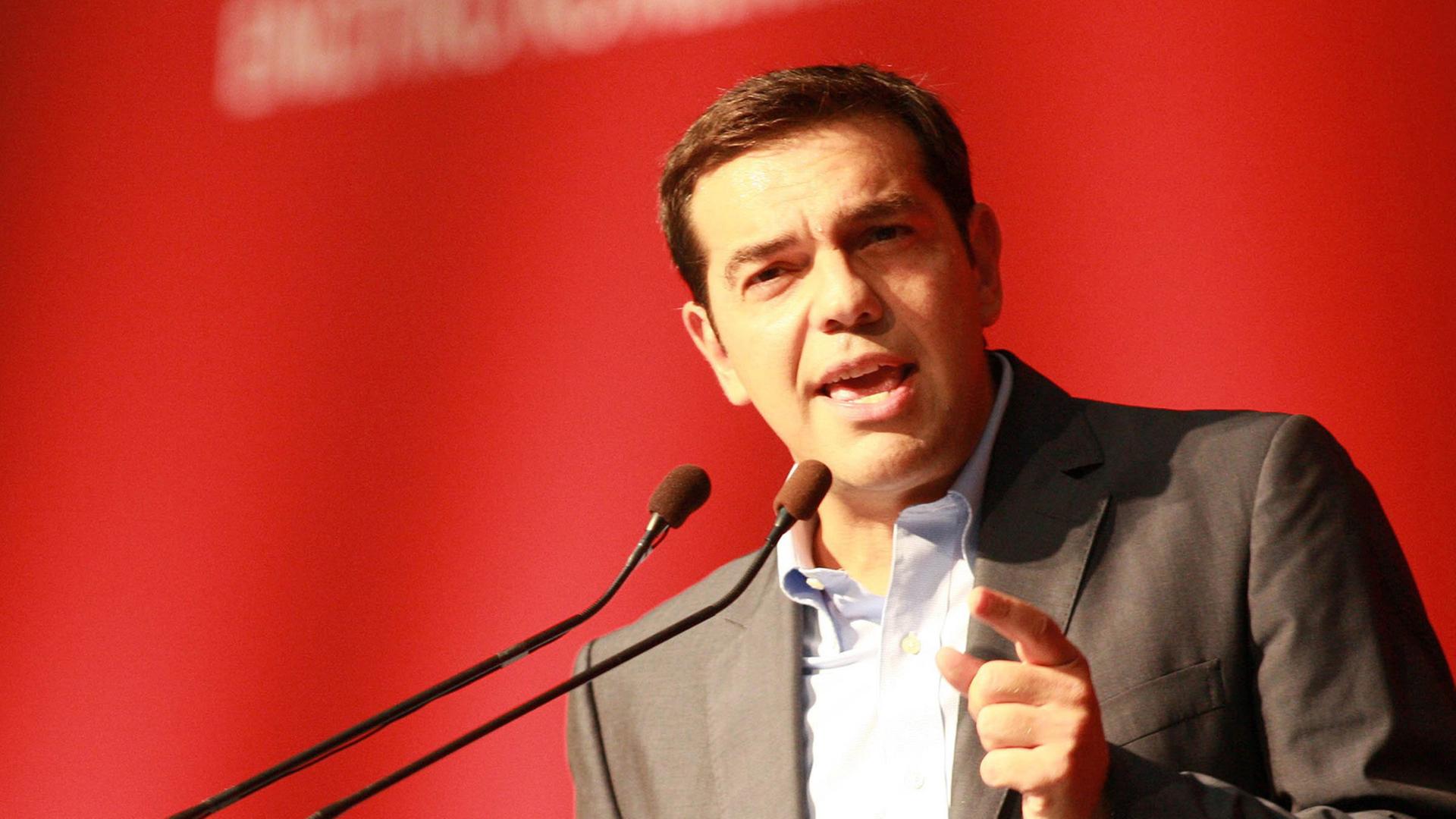 Syriza-Vorsitzender Alexis Tsirpas bei einer Pressekonferenz am 14. September 2014.