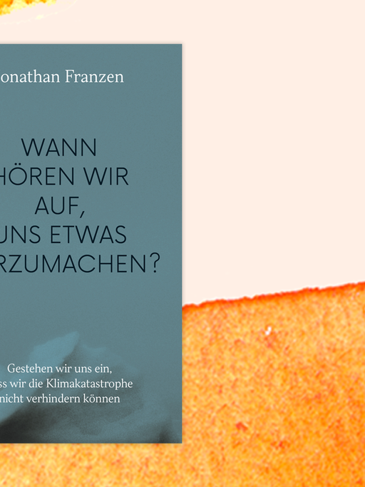 Cover von Jonathan Franzen "Wann hören wir auf, uns etwas vorzumachen?" vor Aquarell-Hintergrund