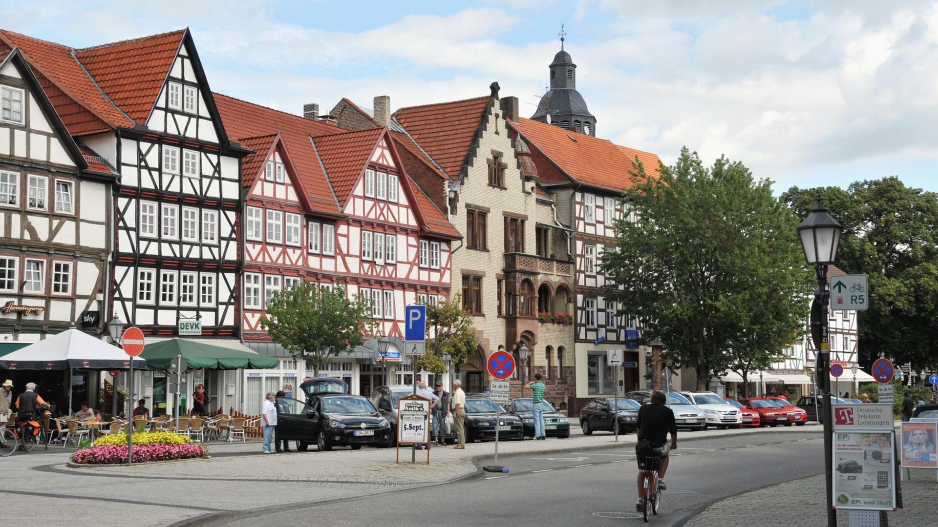 Innenstadt von Eschwege mit Fachwerkhäusern und Marktkirche