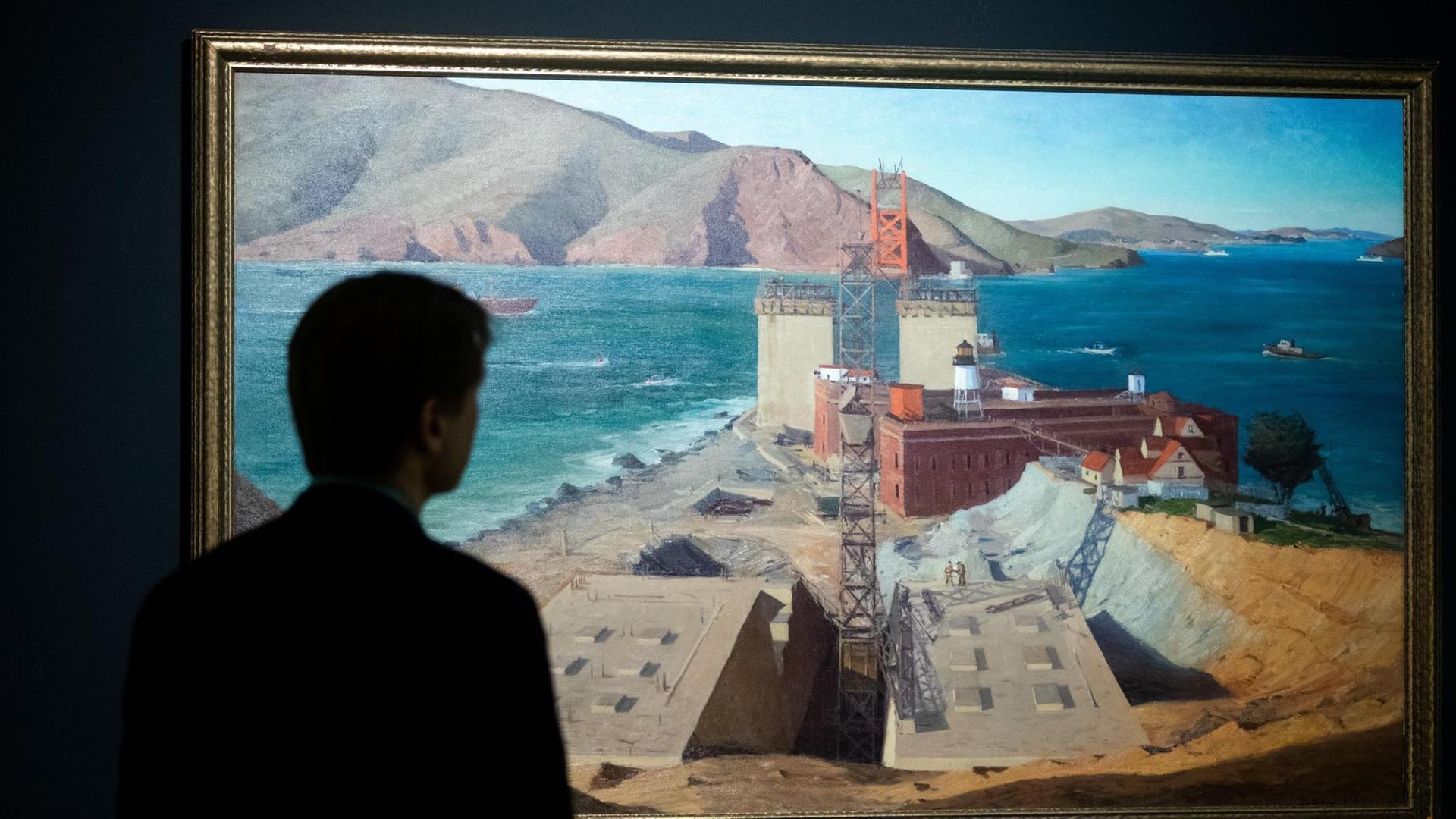 Das Bild "Golden Gate Bridge" (1934) von Ray Strong ist in der Ausstellung "California Dreams: San Francisco - ein Porträt" in der Bundeskunsthalle zu sehen. Das Bild "Golden Gate Bridge" (1934) von Ray Strong ist in der Ausstellung "California Dreams: San Francisco - ein Porträt" in der Bundeskunsthalle zu sehen.
