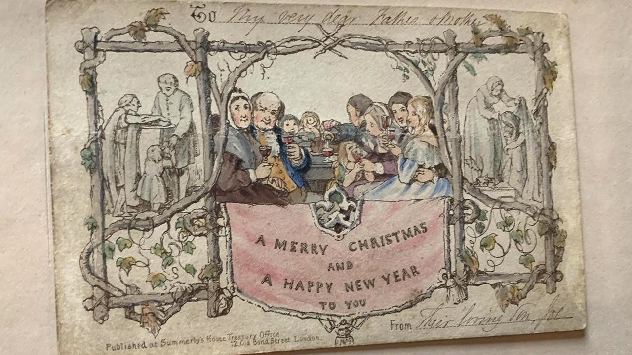 Die erste gedruckte Weihnachtskarte der Welt wurde 1843, etwa zeitgleich mit Charles Dickens' "A Christmal Carol", veröffentlicht. Sie ist zur Zeit im Charles-Dickens-Museum ausgestellt.