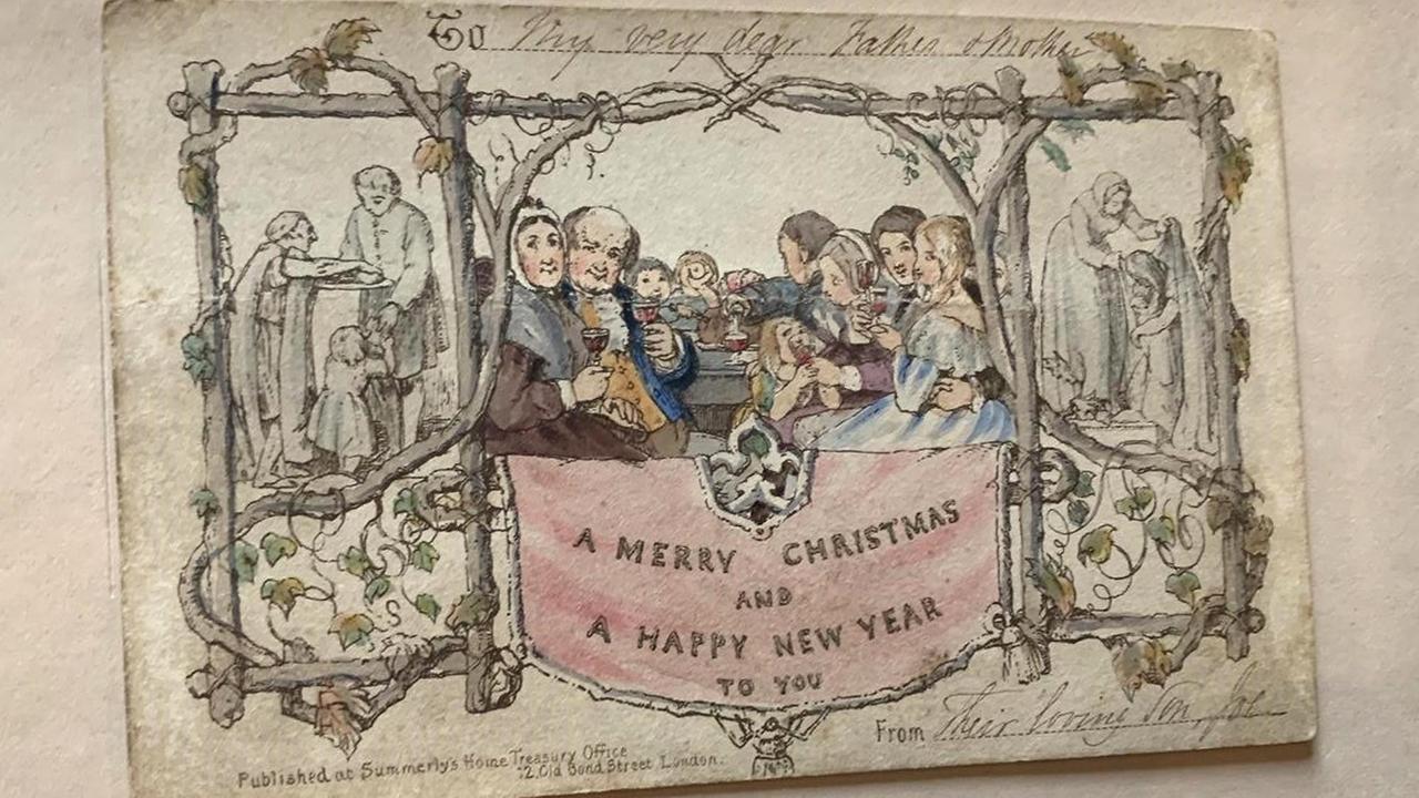 Die erste gedruckte Weihnachtskarte der Welt wurde 1843, etwa zeitgleich mit Charles Dickens' "A Christmal Carol", veröffentlicht. Sie ist zur Zeit im Charles-Dickens-Museum ausgestellt. Die erste gedruckte Weihnachtskarte der Welt wurde 1843, etwa zeitgleich mit Charles Dickens' "A Christmal Carol", veröffentlicht. Sie ist zur Zeit im Charles-Dickens-Museum ausgestellt.