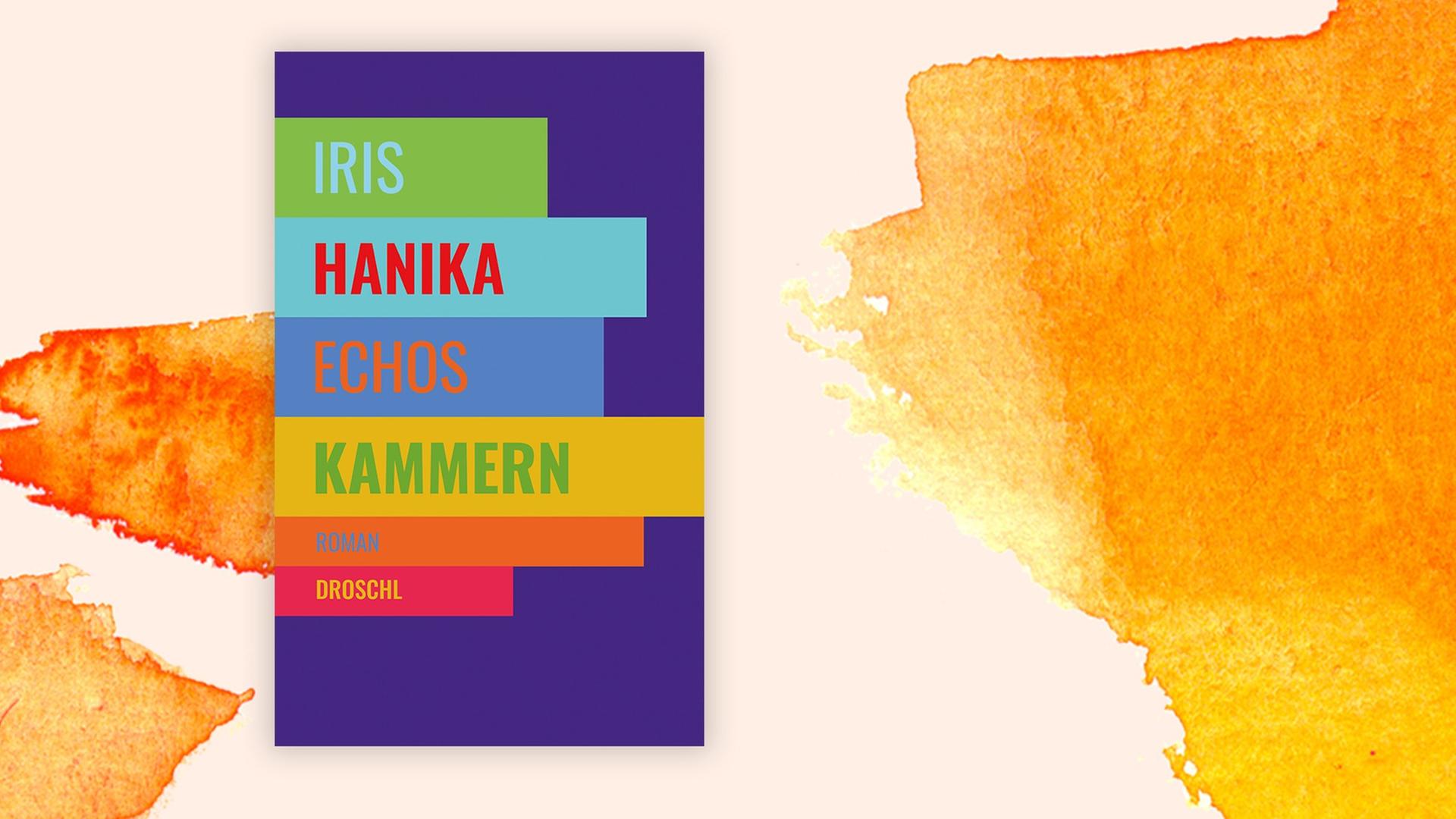 Das Covermotiv von Iris Hanik Echos Kammern besteht aus verschieden farbigen Streifen und steht auf pastellfarbenem Hintergrund
