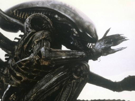 Die Nachbildung eines käferartigen, schwarzen Monsters für den Film "Alien" von Ridley Scott.