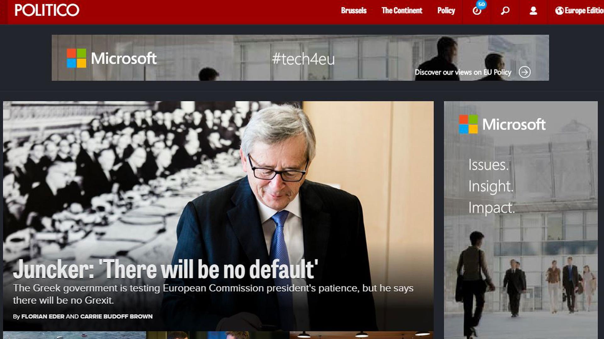 Screenshot der Website www.politico.eu