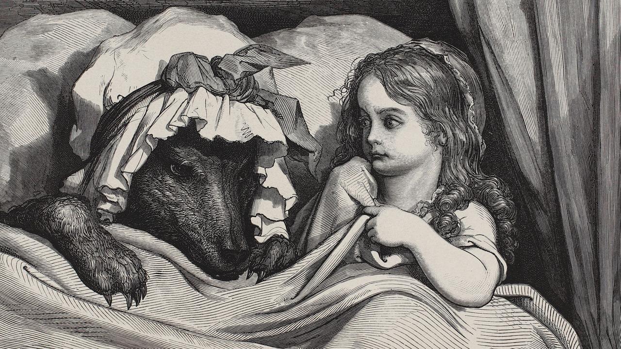 Adolphe François Pannemaker (1822–1900), Rotkäppchen (nach Gustave Doré), 1862, Lithographie auf Velin Adolphe François Pannemaker (1822–1900), Rotkäppchen (nach Gustave Doré), 1862, Lithographie auf Velin