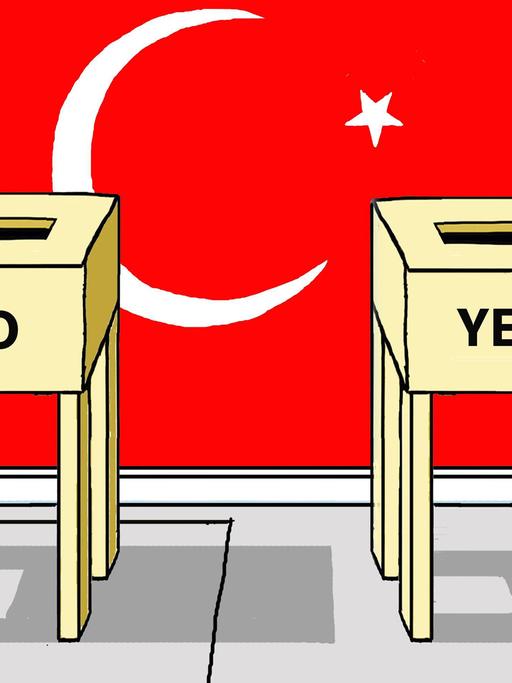 Eine Karikatur zum Referendum für eine Verfassungsänderung in der Türkei.
