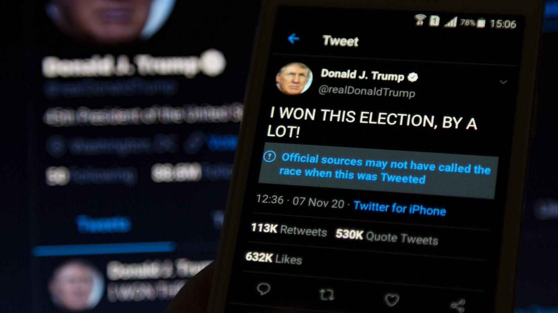 Ein Screenshot von einem Trump-Tweet mit Warnhinweis versehen Ein Screenshot von einem Trump-Tweet mit Warnhinweis versehen