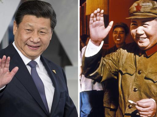 Chinas Staats- und Parteichef Xi Jinping (links; Aufnahme vom März 2014) und der frühere chinesische Staatsführer Mao Zedong im Jahr 1967