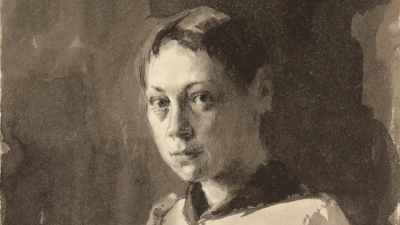 Käthe Kollwitz, Selbstbildnis, um 1888, Feder und Pinsel in Sepia aus dem Nachlass Marianne Fiedler 