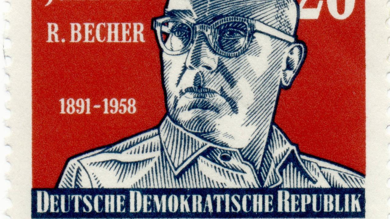 Briefmarke der DDR, Johannes Robert Becher, Texter der Nationalhymne der DDR, 1959 Briefmarke der DDR, Johannes Robert Becher, Texter der Nationalhymne der DDR, 1959
