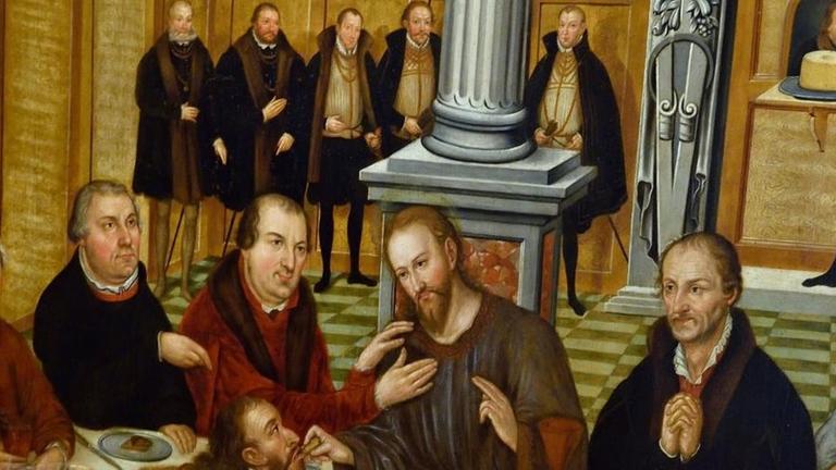 Ausschnitt aus dem Dessauer Abendmahl von Lucas Cranach dem Jüngeren Ausschnitt aus dem Dessauer Abendmahl von Lucas Cranach dem Jüngeren