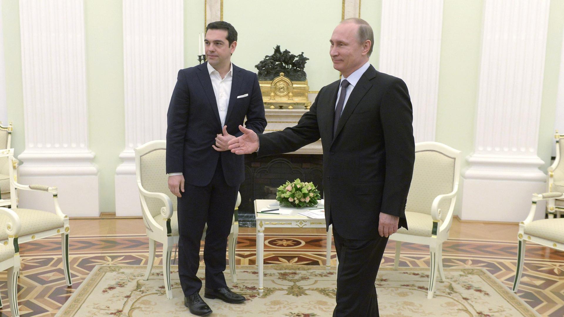 Der griechische Ministerpräsident Alexis Tsipras (l.) zu Gast beim russischen Präsidenten Wladimir Putin im Kreml.