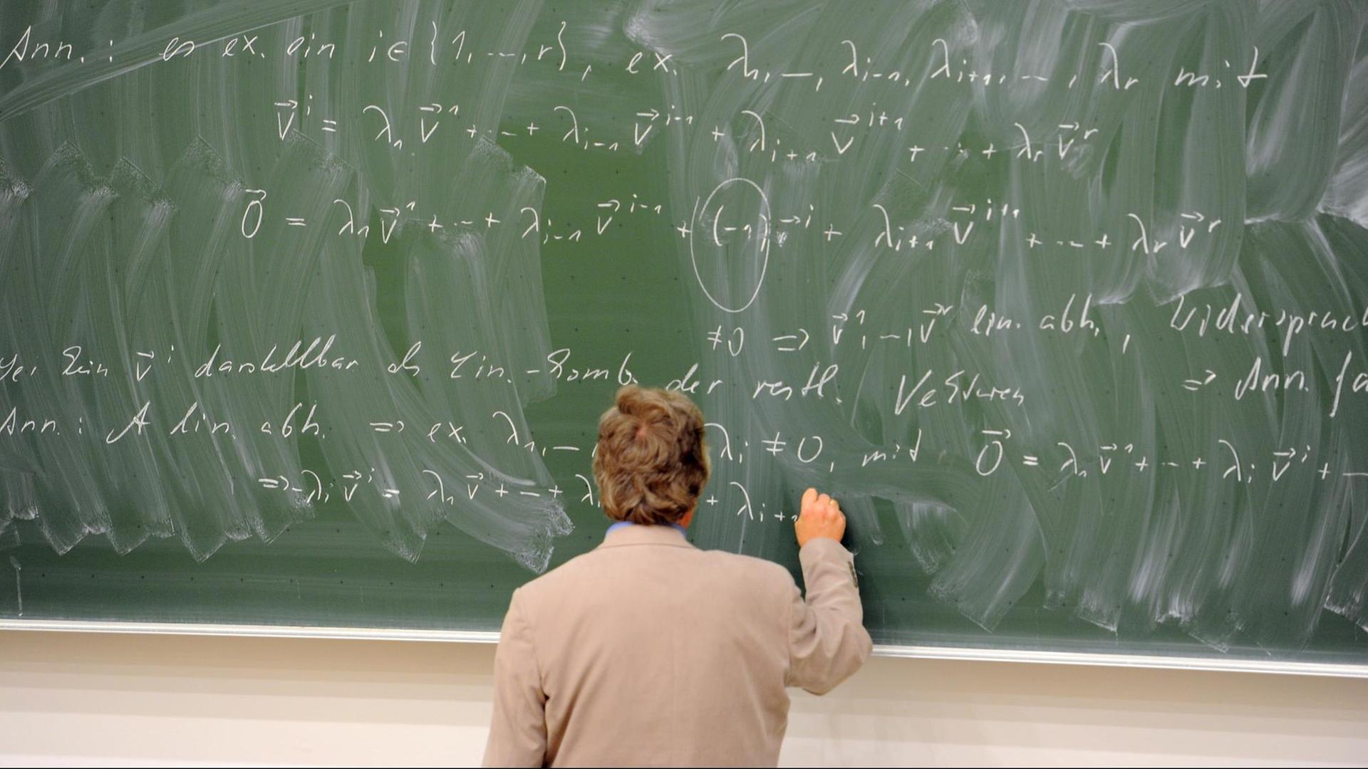 Formeln stehen auf einer schlecht gewischten Tafel am 29.10.2012 in Berlin in einer Vorlesung "Mathematik für Chemiker" im Walter-Nernst-Haus auf dem Campus Adlershof der Humboldt-Universität. Formeln stehen auf einer schlecht gewischten Tafel am 29.10.2012 in Berlin in einer Vorlesung "Mathematik für Chemiker" im Walter-Nernst-Haus auf dem Campus Adlershof der Humboldt-Universität.