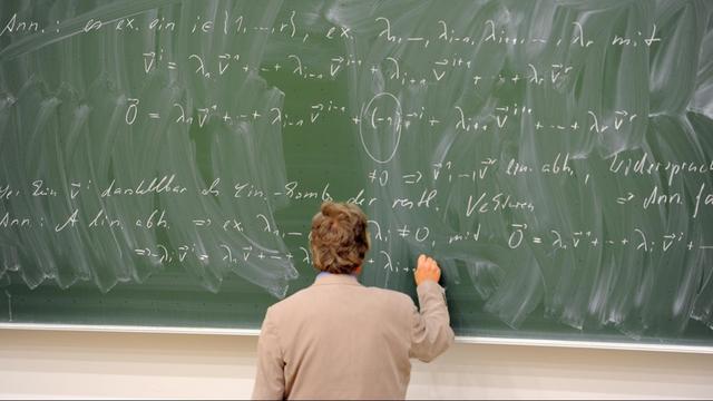 Formeln stehen auf einer schlecht gewischten Tafel am 29.10.2012 in Berlin in einer Vorlesung "Mathematik für Chemiker" im Walter-Nernst-Haus auf dem Campus Adlershof der Humboldt-Universität.