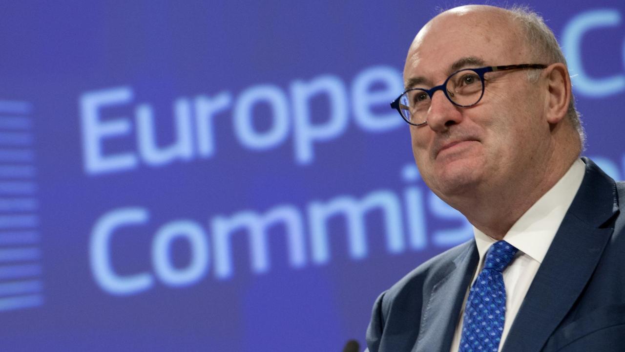 Der bisherige EU-Agrarkommissar Phil Hogan spricht während einer Pressekonferenz
Der bisherige EU-Agrarkommissar Phil Hogan spricht während einer Pressekonferenz